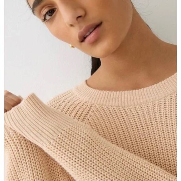 Women's J.Crew Crew Neck Cotton Fisherman Sweater in Cream size XS Quiet Luxury - Picture 2 of 5